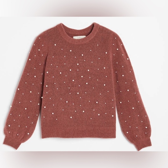 LOFT Pearl-Embellished Sweater - Rust - Picture 1 of 5